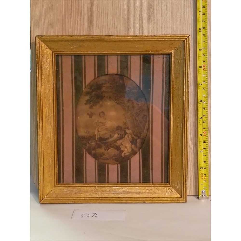 Vintage Sears Roebuck Lancret Miniature Color Engraving Gold Frame 9x8
